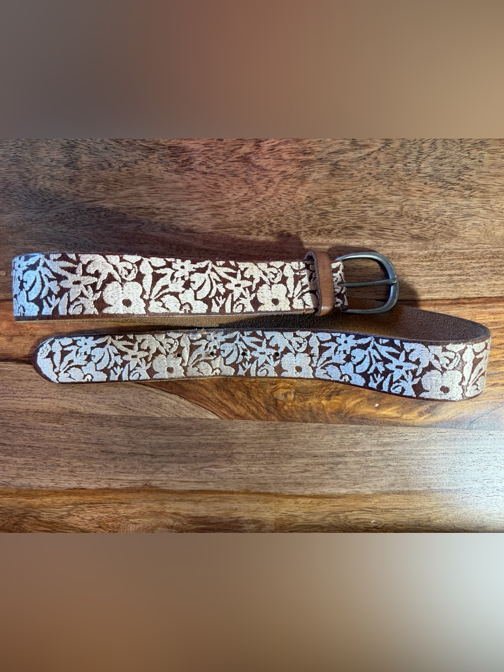 Lucky Brand Women's Floral Embroidered Brown Leather Belt - Size XS